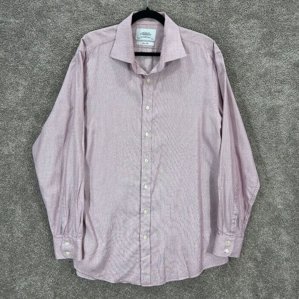 Charles Tyrwhitt Dress Shirt Mens 17.5/36 Purple White Slim‎ Fit Button Down